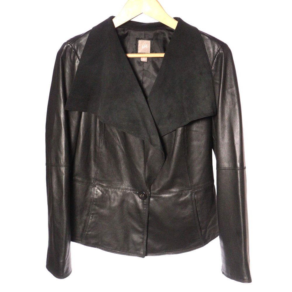 J. Jill Black Leather Jacket with Suede Shawl Collar
